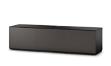 Sonorous STA 160T-BLK-OLV-BS stehende TV-Lowboard mit versteckten Rollen, schwarzer Korpus, obere Fläche, gehärtetem Schwarzglas und Klapptür mit olivfarbenem Akustikstoff -